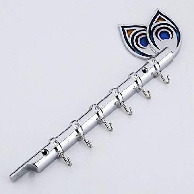 D0317_Flute Shape Stainless Steel Key Holder Stand (Chrome Antique Finish, 9" X 2", Silver)